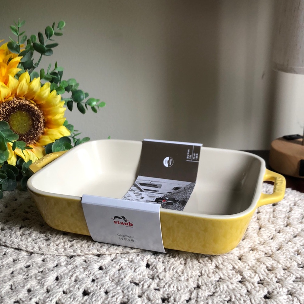 Staub Yellow Rectangular Gratin Ceramic Casserole Dish with Handles